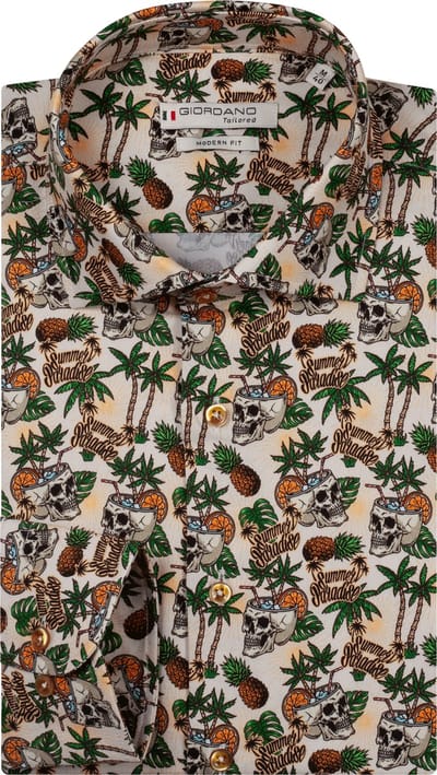 Giordano - Maggiore – Heren – Overhemd - Tropische print Overhemd – groen – 617890-75