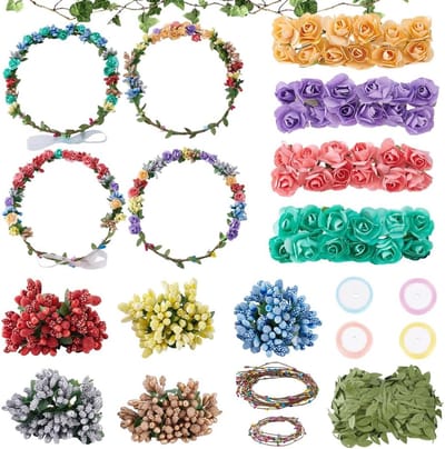 Bloemenkrans Knutselset - Bloem Hoofdbanden - Zelf Bloemen Maken - 12 Delige Set - 26 x 15 x 4 cm