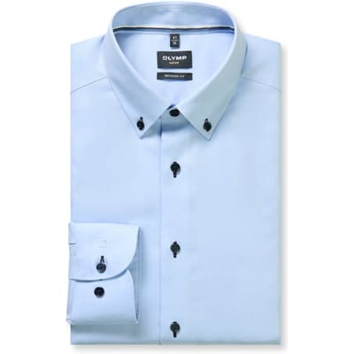 Olymp Luxor Overhemd Contrast Buttons Lichtblauw - Maat 45 - Heren - Overhemden Formeel