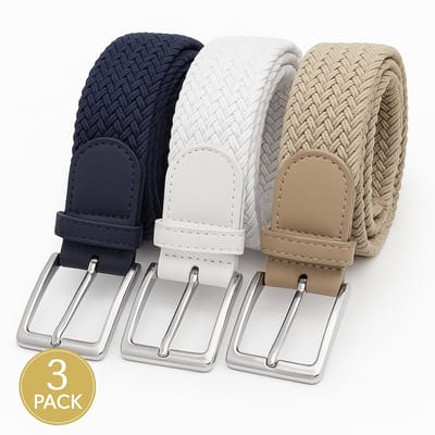 3 pack deal - Elastische riem - gevlochten broekriem - dames en heren riemen - Kleur 1 Beige 2 Blauw 3 Wit 105 cm