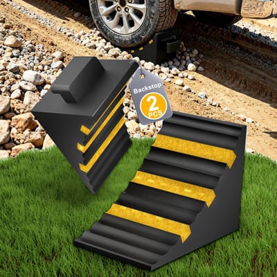 Froadp Driehoekige Onderlegkeile Auto Met Handvat Gebogen Oppervlakte Radkeile Rubber 25x16x19 Cm,Radstopper Remkeil Radvoorleger Als Set Voor Pkw, Kfz,Wohnmobil,Anhänger-Zwart&Geel,2 Stuks