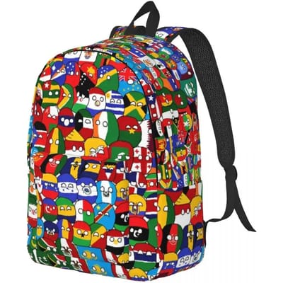 Countryball Cartoon Rugzak Schooltas Landen Aarde Canvas Dagrugzak Kleuterschool Peuterschool Tas blue