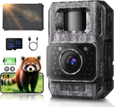 Wildcamera op Zonne-energie - Trailcamera Wifi - Dieren Observeren - 0.1s Activering - 4K 64MP - Groen