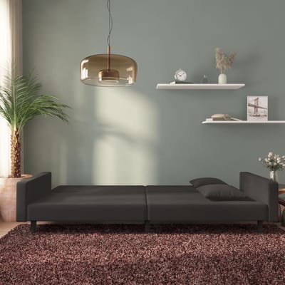 vidaXL - Slaapbank - 2-zits - met - 2 - kussens - fluweel - zwart