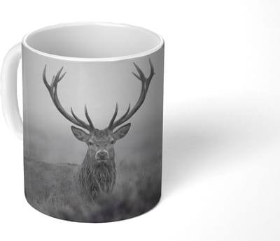 Mok - Koffiemok - Hert - Mistig - Zwart - Wit - Mokken - 350 ML - Beker - Koffiemokken - Theemok