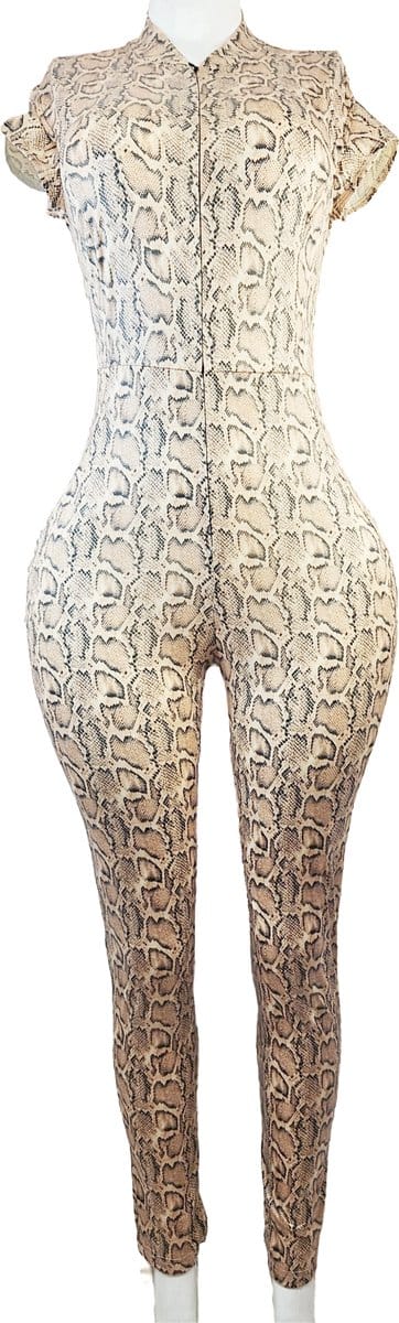 Jumpsuit - Maat S/M - Pak slangen print dierenprint korte mouwen pak wetlook
