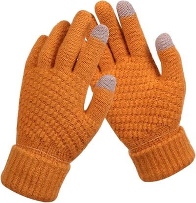 Gebreide Dames Handschoenen Met Sneeuwvlokken Print Voor Een Warme Winter, Zachte Enkelzijdige Wanten In Gembergeel Eén Maat Voor Binnen En Buitenshuis