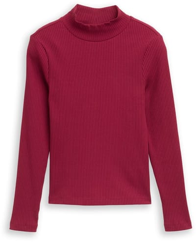 Tom Tailor - Geribd shirt met lange mouwen en opstaande kraag - Maat 128 - Beetroot Red