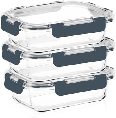 Famanu – Glazen meal prep set 3-delig 1 liter – 100% dicht en hygiënisch, magnetron/vaatwasser