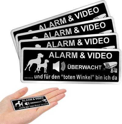 Waarschuwingsbord Huisdier - Alarm en Camera - Beveiliging Thuis - Weerbestendig Aluminium - 85 x 30 mm - Zwart