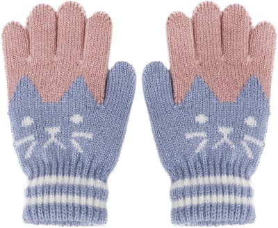 Schattige Gebreide Vingerhandschoenen voor Kinderen - Warme, Rekbare Handschoenen voor Jongens en Meisjes van 3-8 Jaar