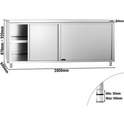 GGM Gastro Edelstahl Arbeitsschrank PREMIUM - 2000x600mm - mit Schiebetür Zilver