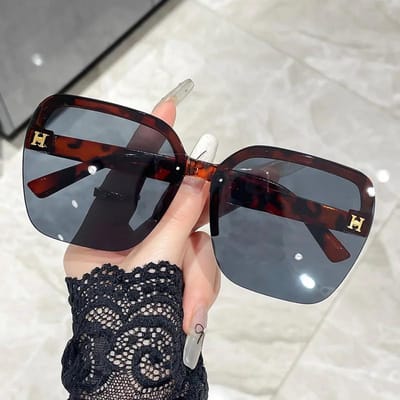 Lunettes de Soleil Mode Demi-Monture Surdimensionnées Homme Femme Vintage Carrées Lunettes de Soleil Lunettes de Vue Marque de Luxe Design Lunettes de Soleil UV400 black