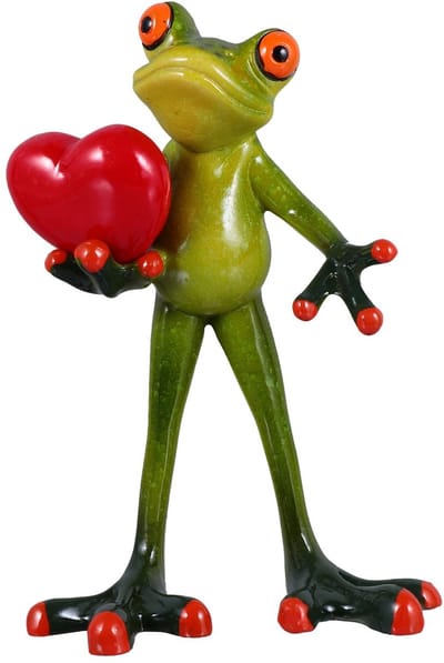 Dailygoods- Kikkerfiguur met hart - Tuinfiguur - Vijverdecoratie - Ornament - Tuindwerg - Hars, 14,5 x 9 x 5 cm - Tuindecoratie