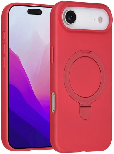 Backcover Hoesje Geschikt voor: iPhone Air Volledig Dekkende Schokbestendige Siliconen Backcover met Ringstandaard – 360° Bescherming - Cherry Red
