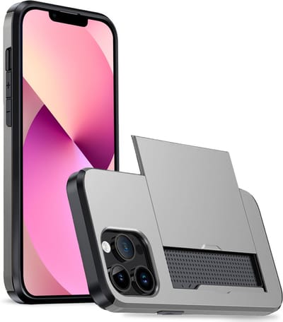 Hoesje Geschikt voor iPhone 14 Pro Hoesje Case Pashouder Hard Cover - Hoes Geschikt voor iPhone 14 Pro Hoesje Met Kaarthouder - Grijs