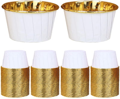 Dailygoods- Cupcakevormpjes 100 Stuks - Muffinvormpjes - Papieren Vormpjes - Gouden - Feestelijke Gelegenheden - Robuust Papier en Aluminiumfolie