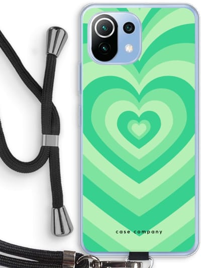 Case Company® - Hoesje met koord geschikt voor Xiaomi Mi 11 Lite hoesje met Koord - Hart Groen - Telefoonhoesje met Zwart Koord - Bescherming aan alle Kanten en Over de Schermrand