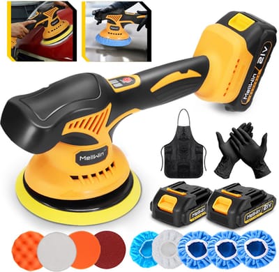 MellWin Draadloze Polijstmachine - Ø 150 mm - Accu polijstmachine - 8 variabele snelheden - 2800-6000 tpm - Incl. 2 Accu’s & Sponsschijf - Polijstset - Voor Auto, Hout, Metaal & Tegels