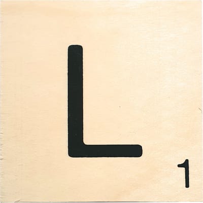 Houten Bordje 10x10x0.5cm - L - Zwarte Letter/Woordwaarde - Onbehandeld - Onderzetter/Homedeco