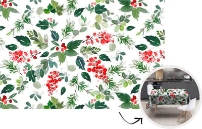Kerst Tafelkleed - Kerstmis Decoratie - Tafellaken - Planten - Kerst - Waterverf - Patroon - 220x150 cm - Kerstmis Versiering