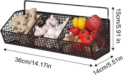 REWYTAZ Groentehouder voor de keuken | Aardappelmand met 3 compartimenten, ruimtebesparend wandrek voor gember