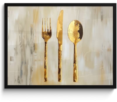 Poster in lijst - Fotolijst 70x50 cm - Posters - Verf - Goud - Bestek - Posterlijst zwart - Decoratie - Wanddecoratie woonkamer - Muurdecoratie slaapkamer