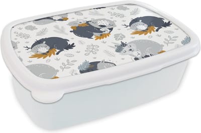 Broodtrommel Wit - Lunchbox - Brooddoos - Patroon - Kinderen - Jongens - Dieren - Slapen - 18x12x6 cm - Volwassenen