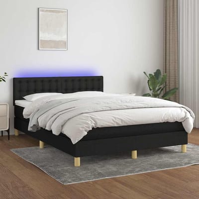 vidaXL - Boxspring - met - matras - en - LED - stof - zwart - 140x200 - cm
