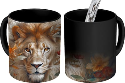 Magische Mok - Foto op Warmte Mokken - Koffiemok - Leeuw - Wilde dieren - Planten - Natuur - Bloemen - Magic Mok - Beker - 350 ML - Theemok