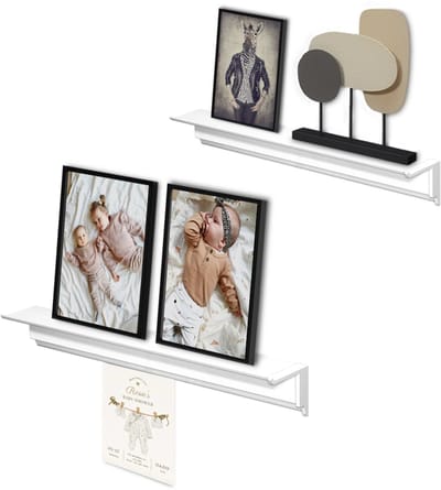 Artiteq - Wandplank wit - Set van 2 Zwevende Muurplanken 50 cm - Fotoplank Aluminium met Kaarthouder - Overschilderbaar - Onzichtbare Montage