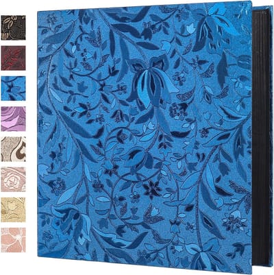 Fotoalbum met echte leren omslag - 400 vakjes - Geschikt voor foto's van 10x15 cm - 5 foto's per pagina - Valentijnsdagcadeau - Album voor huwelijksjubilea - Blauw - 35x33 cm