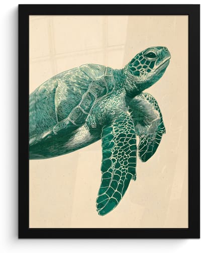 Poster in lijst - Fotolijst 30x40 cm - Posters - Schildpad - Sierlijk - Groen - Schild - Posterlijst zwart - Decoratie - Wanddecoratie woonkamer - Muurdecoratie slaapkamer