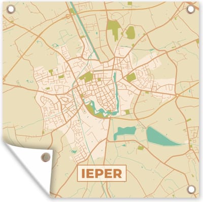 Tuin poster Vintage - Ieper - Plattegrond - Kaart - Stadskaart - 200x200 cm - Tuindoek