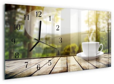 Tulup Wandklok - Koffie Moderne Wandklok Glas - 60x30 cm - Groente Wandklok Glas Decoratie - Zwarte Handen - Rechthoekige Wandklok - Moderne Wandklok Glas - Wandklok Glas Decoratie