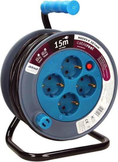 Mini Kabelhaspel 15m met 4 Stopcontacten en Thermische Beveiliging