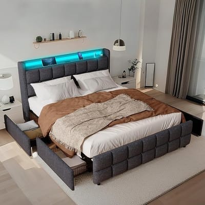 Upholstered Bed 200x200 cm Light Grey Velvet – Modern Bed with Storage Drawer, Headboard & Slatted Base – Comfortable & Durable Design – Pauwhome