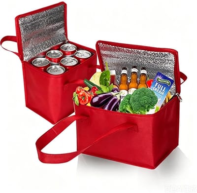 Dailygoods - 2 stuks opvouwbare koeltas, boodschappentas, klein, 5 l / 7 l, met koelvak, thermo, voor kantoor, werk, outdoor, reizen, ideaal als isolatietas, boodschappenmand, picknicktas (rood)