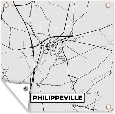 Tuin poster Plattegrond – Philippeville – Zwart Wit – Stadskaart - Kaart - 200x200 cm - Tuindoek