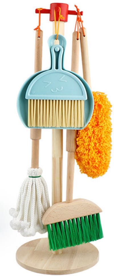 Buxibo Kinder Schoonmaak Set - Houten Huishoudelijke Gereedschap - Mini Bezem, Stoffer, Mop - Montessori Speelgoed - Multicolor