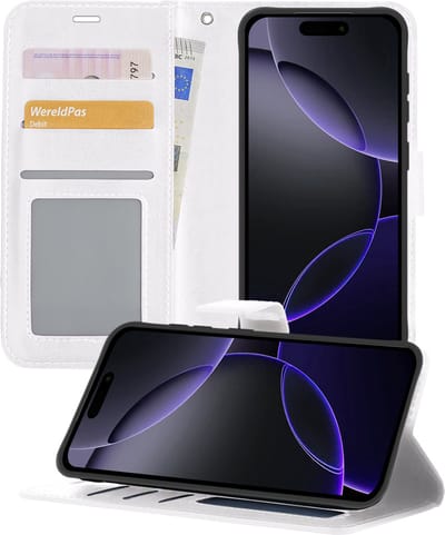 Hoesje - Geschikt voor Apple iPhone 16 Pro Max - Luxe Bookcase - Walletcase Hoes - Portemonnee - Cover - Telefoonhoes - Wit