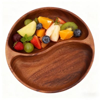 Dailygoods- Houten Dienblad Groot - Serveerschaal voor Salade - Snackschaal met Compartimenten - Houten Slakom - Rustieke Server - Massief Hout