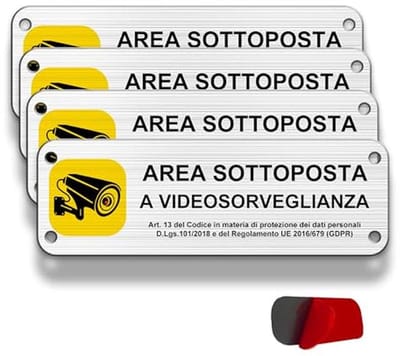 Videobewakingsbord van geborsteld aluminium - 15 x 5 cm - Sticker voor videobewakingsgebied - Klein formaat metaal