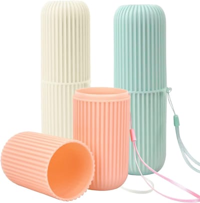 3-pack - Multifunctionele tandenborstelopbergset - Plastic beker + reishouder + tandpastahouder - Draagbare kampeerstijl in wit, groen en roze