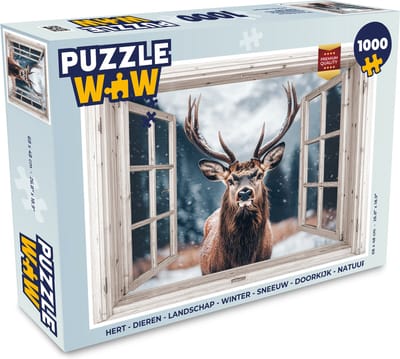 Puzzel Hert - Dieren - Landschap - Winter - Sneeuw - Doorkijk - Natuur - Legpuzzel - Puzzel 1000 stukjes volwassenen