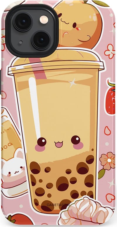 Casetastic Hoesje Geschikt voor Apple iPhone 13 Magsafe - Stijlvolle Beschermende Duo-layer Case - Kawaii Thee Design - Bubble Tea