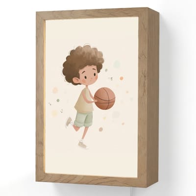 Wandlamp 20x30 cm - Oplaadbaar - Beige - Jongen - Basketbal - Stippen - Wandlampen binnen woonkamer - Slaapkamer lamp met kabel - Decoratieve nachtlamp - Vloerlamp snoer