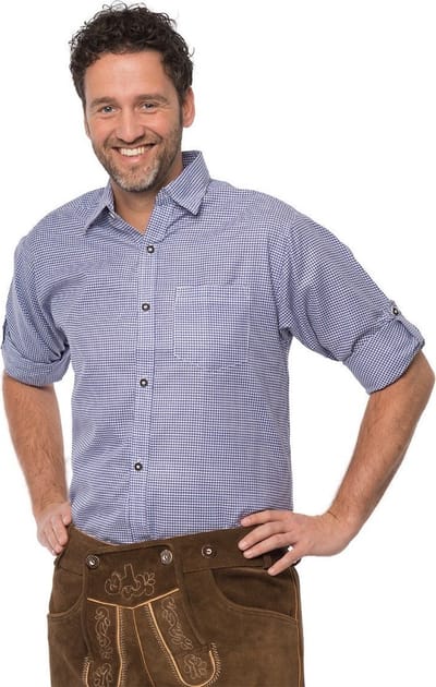 Partychimp Oktoberfest Overhemd Fijn Ruitpatroon Oktoberfest heren Carnavalskleding Heren voor bij Lederhosen Man - Polykatoen - Blauw - Maat S