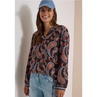 Blouse met lange mouwen, split in de hals en print
