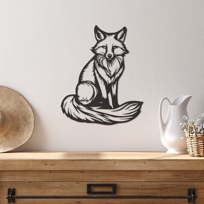 Wanddecoratie Vos - Muurdecoratie Vos - Muurdecoratie Hout - Wanddecoratie Hout - Muurdecoratie Woonkamer - Wanddecoratie Woonkamer - Wanddecoratie Industrieel - Wanddecoratie Dieren - Home Decor - Wall Line Art - 35.5 x 29 cm